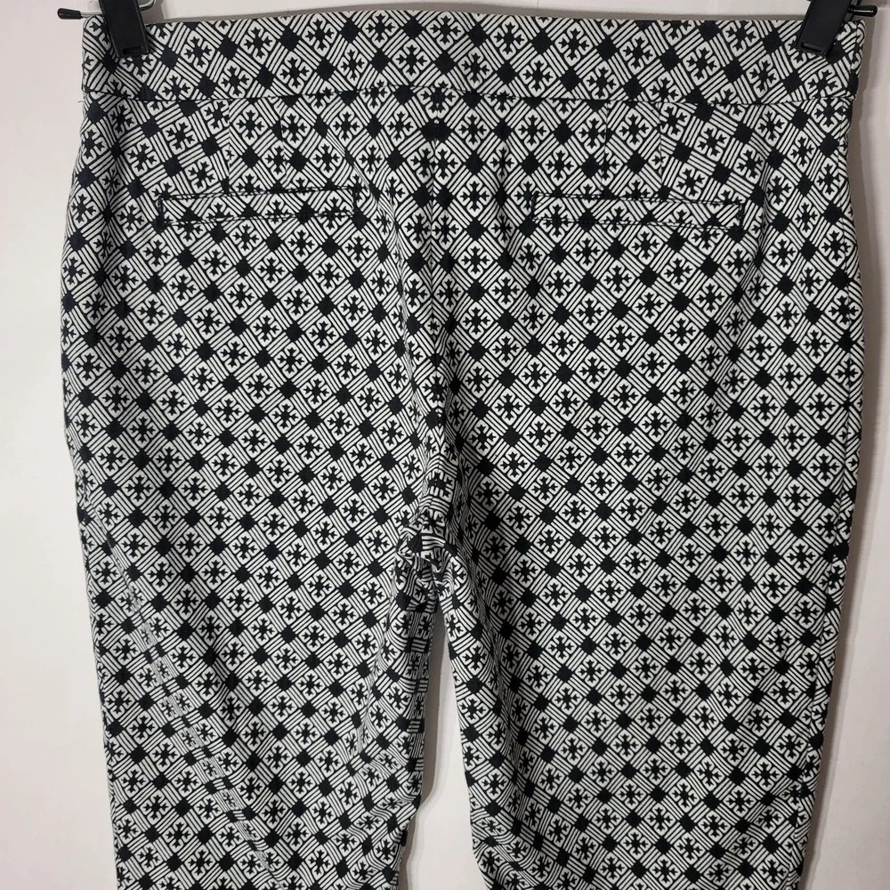 Tory Burch Jacquard Pants Stretch‎ Flat Front Geometric 8 Black Gray Work Casual